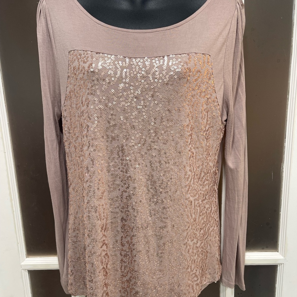 RW&CO. Blush Sequin Long Sleeve Top